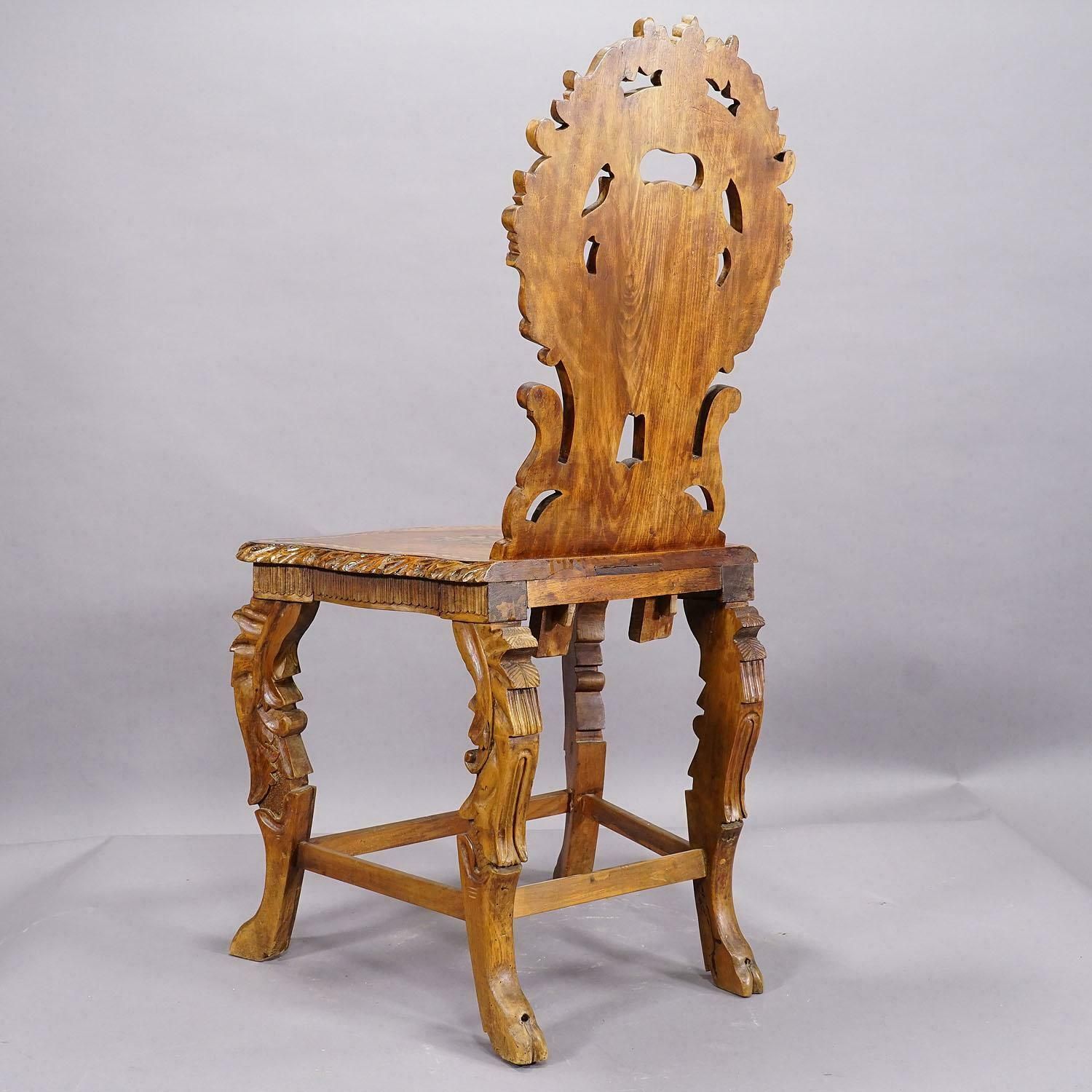 Rare Nutwood Edelweis Marquetry Chair Swiss Brienz 1900 photo 1841.0