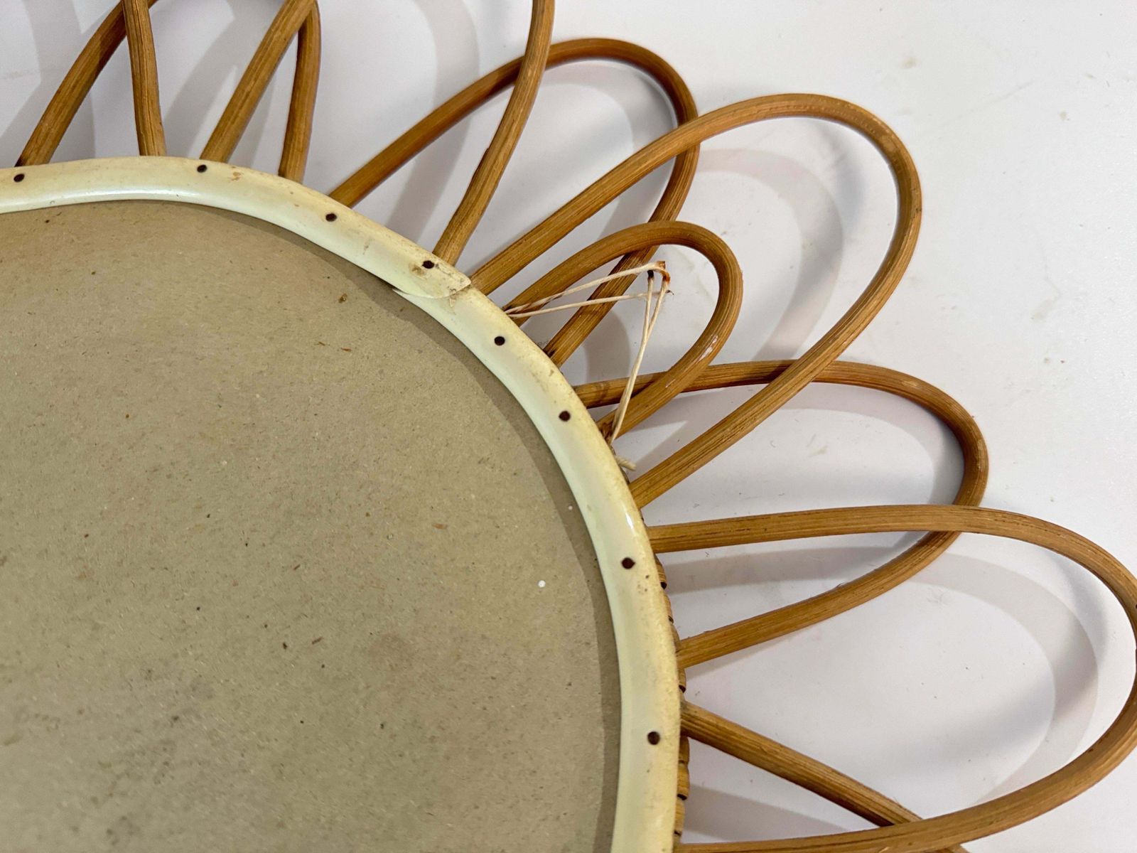 Midcentury French Riviera Rattan And Bamboo Rond Wall Mirror, Italy 1960s photo for sale