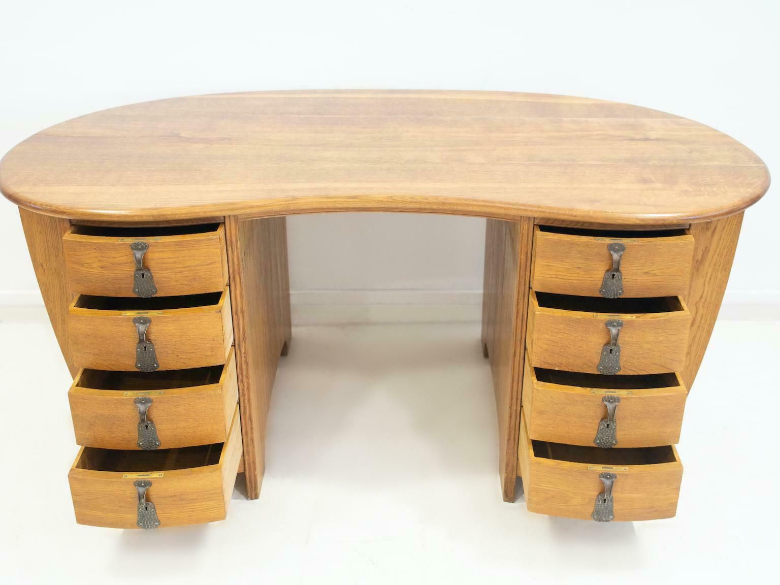 Swedish Art Nouveau Style Oak Writing Desk photo Furniture
