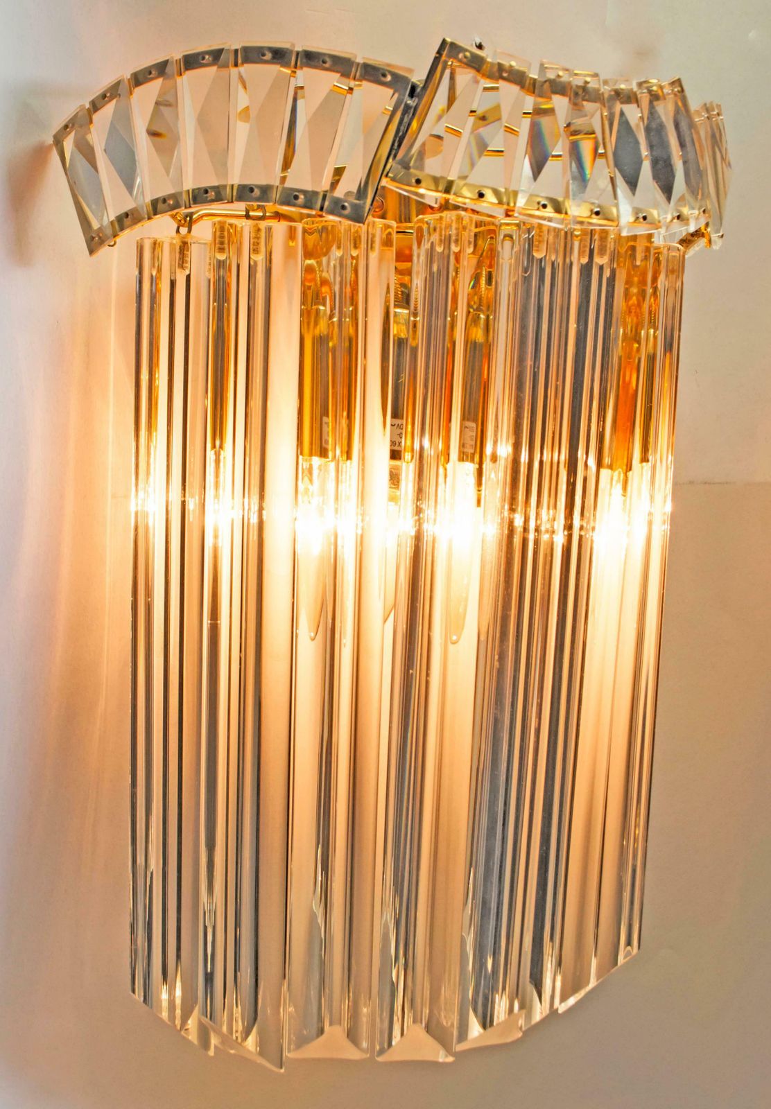 Pair Of Venini Mid Century Brass And Murano Glass "Triedri" Sconces, 1970s photo 1400.0