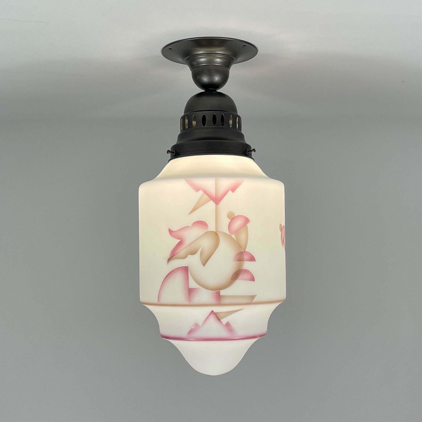 Art Deco Frosted Glass Paintbrush & Burnished Metal Flush Mount, Germany 1930s photo 1312.0