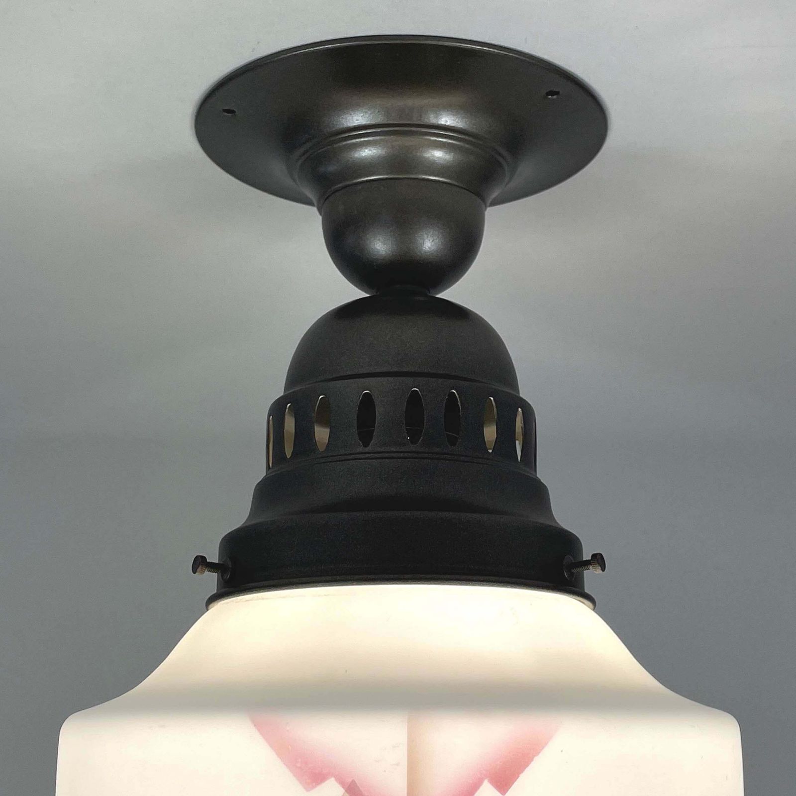 Lighting Art Deco Frosted Glass Paintbrush & Burnished Metal Flush Mount, Germany 1930s photo