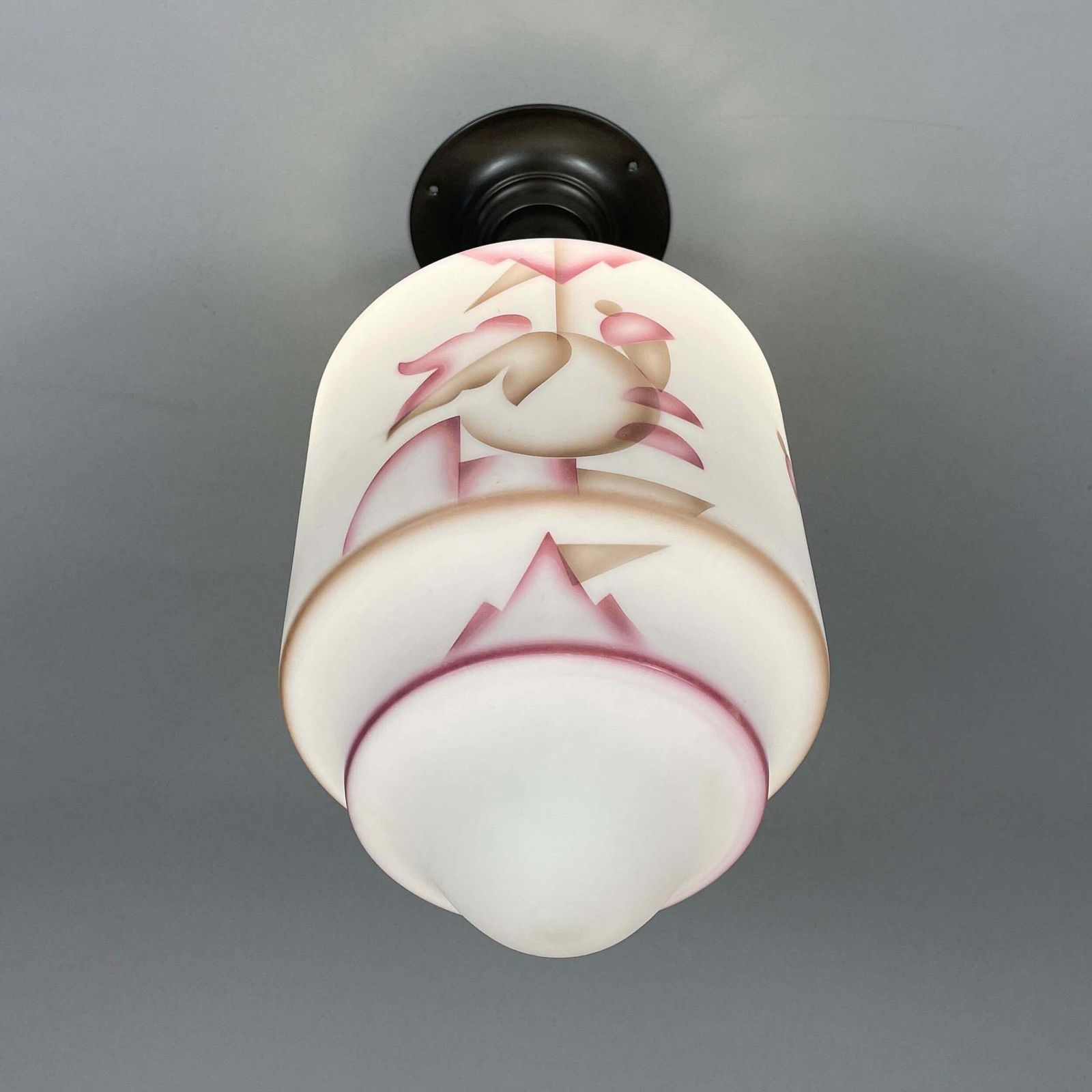 1312.0 Art Deco Frosted Glass Paintbrush & Burnished Metal Flush Mount, Germany 1930s photo