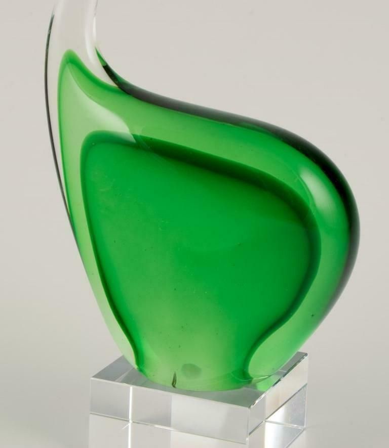 Per Lütken For Holmegaard. Sculpture In Green Art Glass. On A Base. photo for sale