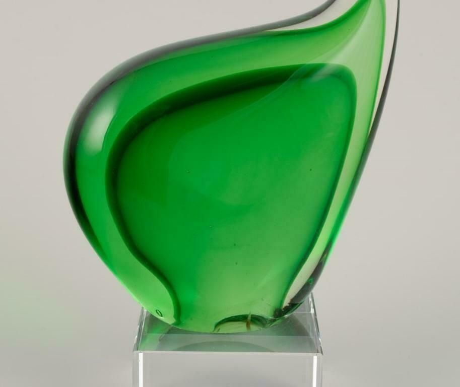 Per Lütken For Holmegaard. Sculpture In Green Art Glass. On A Base. photo 260.0