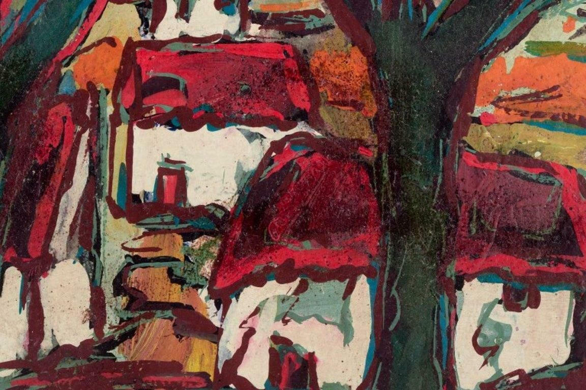 Henry Maurice D'anty. Oil On Board. Village Scene With A Church. Ca 1960 photo Art