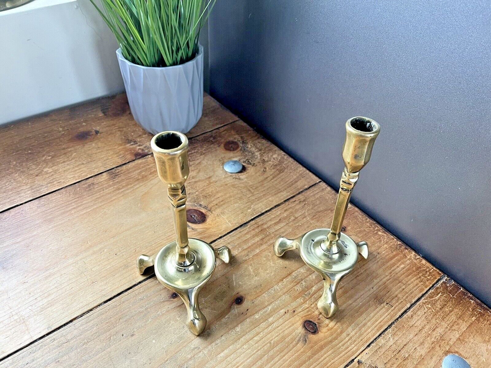 Pair Of English Antique Art Nouveau Tri Footed Base Candlesticks Candle Holders photo buy