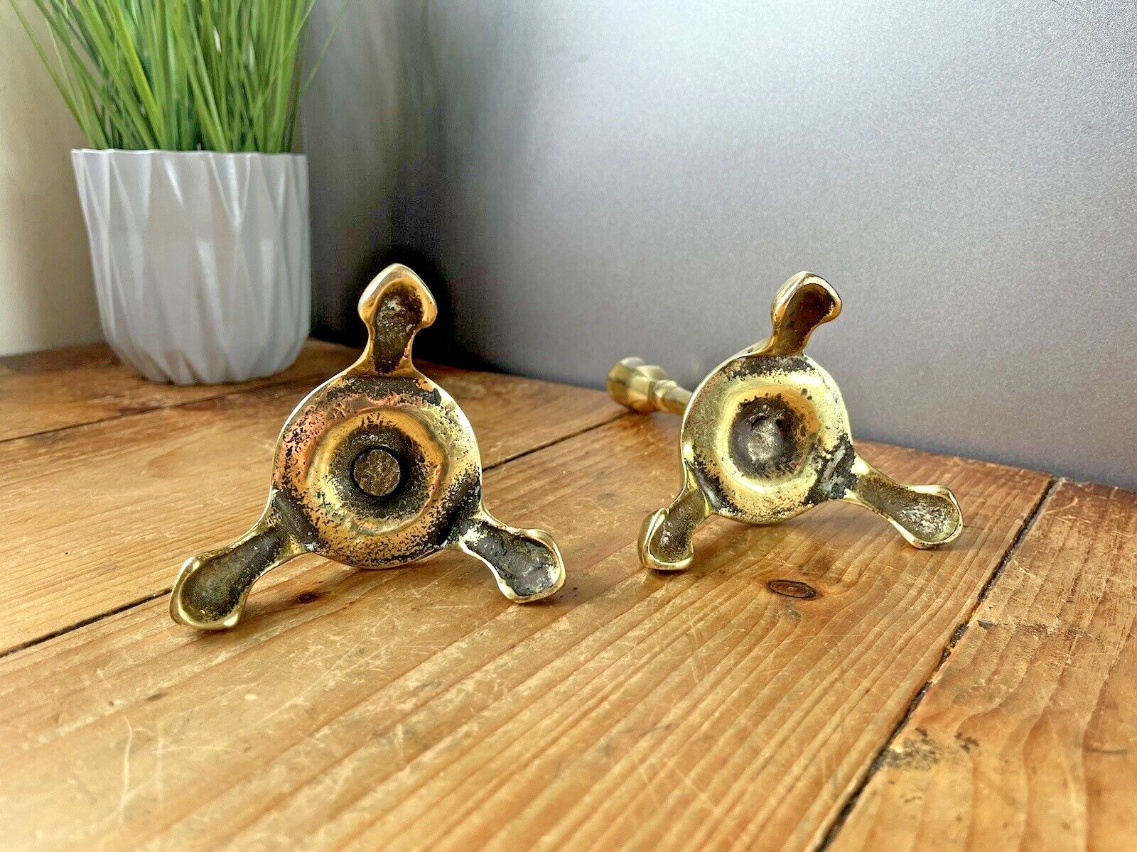 photo furniture Pair Of English Antique Art Nouveau Tri Footed Base Candlesticks Candle Holders