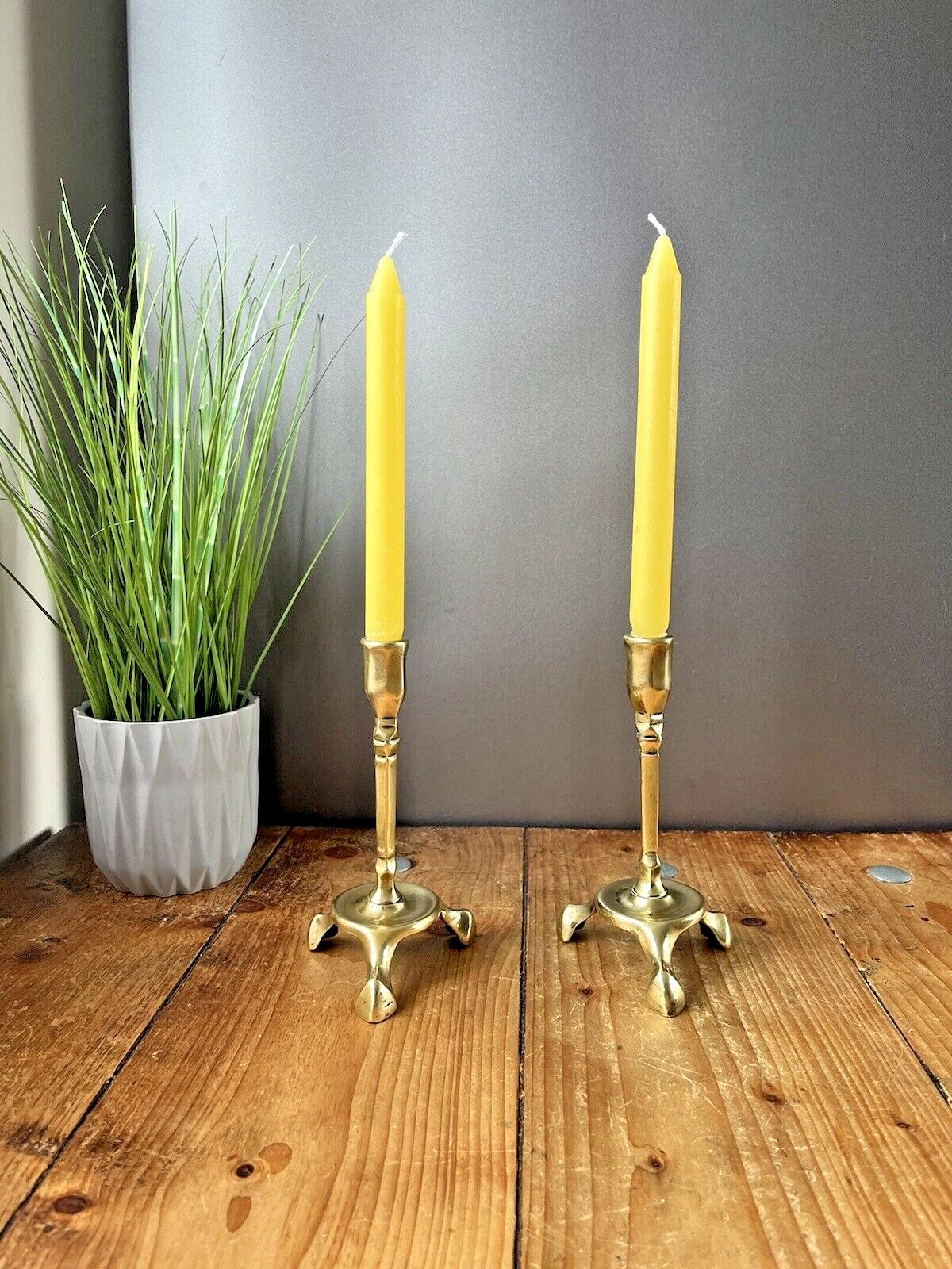photo for sale Pair Of English Antique Art Nouveau Tri Footed Base Candlesticks Candle Holders