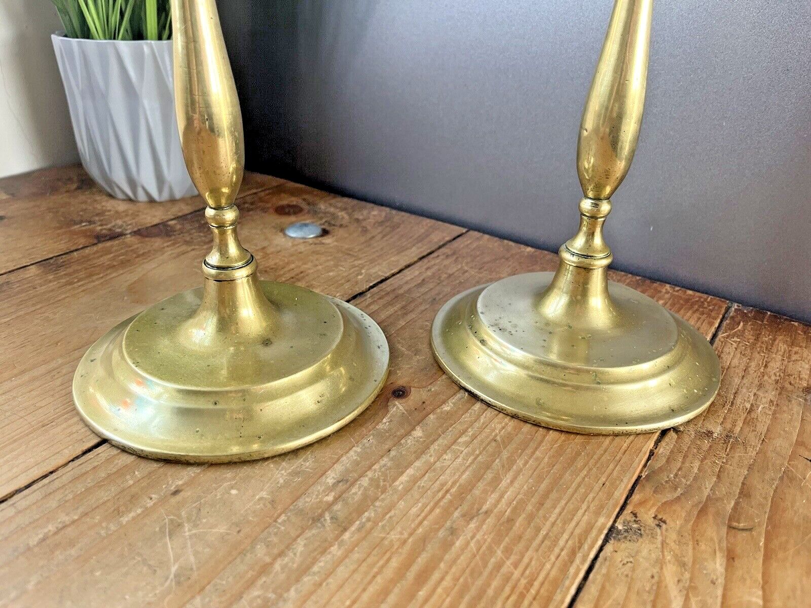 Large Pair Of English Antique Brass Altar Candlesticks Candle Holders photo vintage