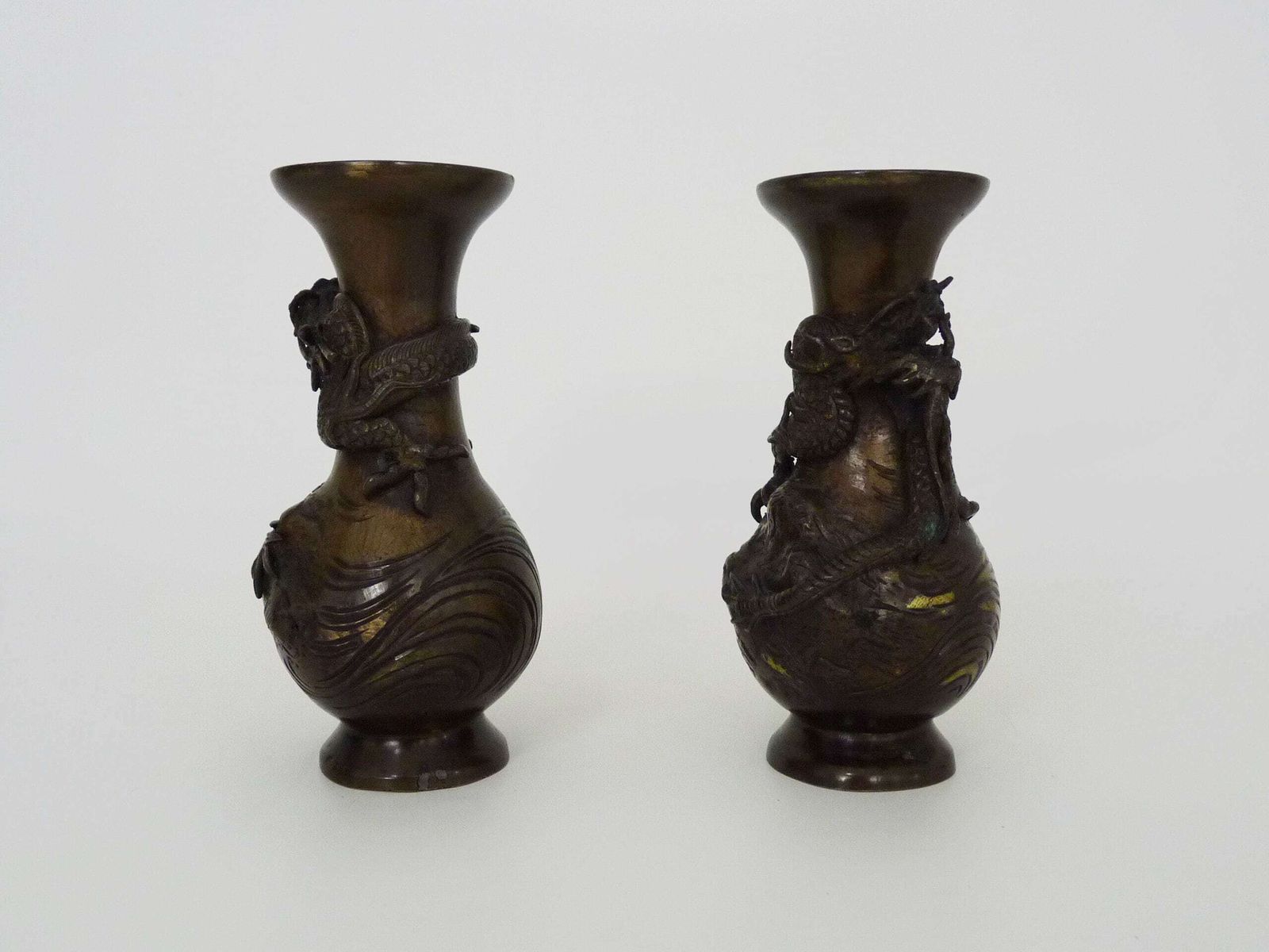 Pair Of Japanese Dragon Vases In Patinated Bronze   1900 photo furniture