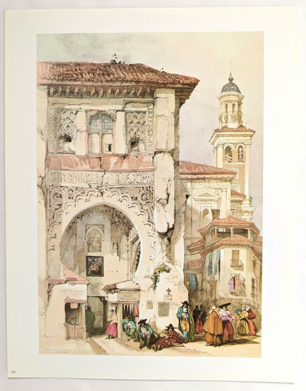 Vintage Set Of 6 Prints Of Lithographs Of Granada Andalucia By David Roberts photo vinterior