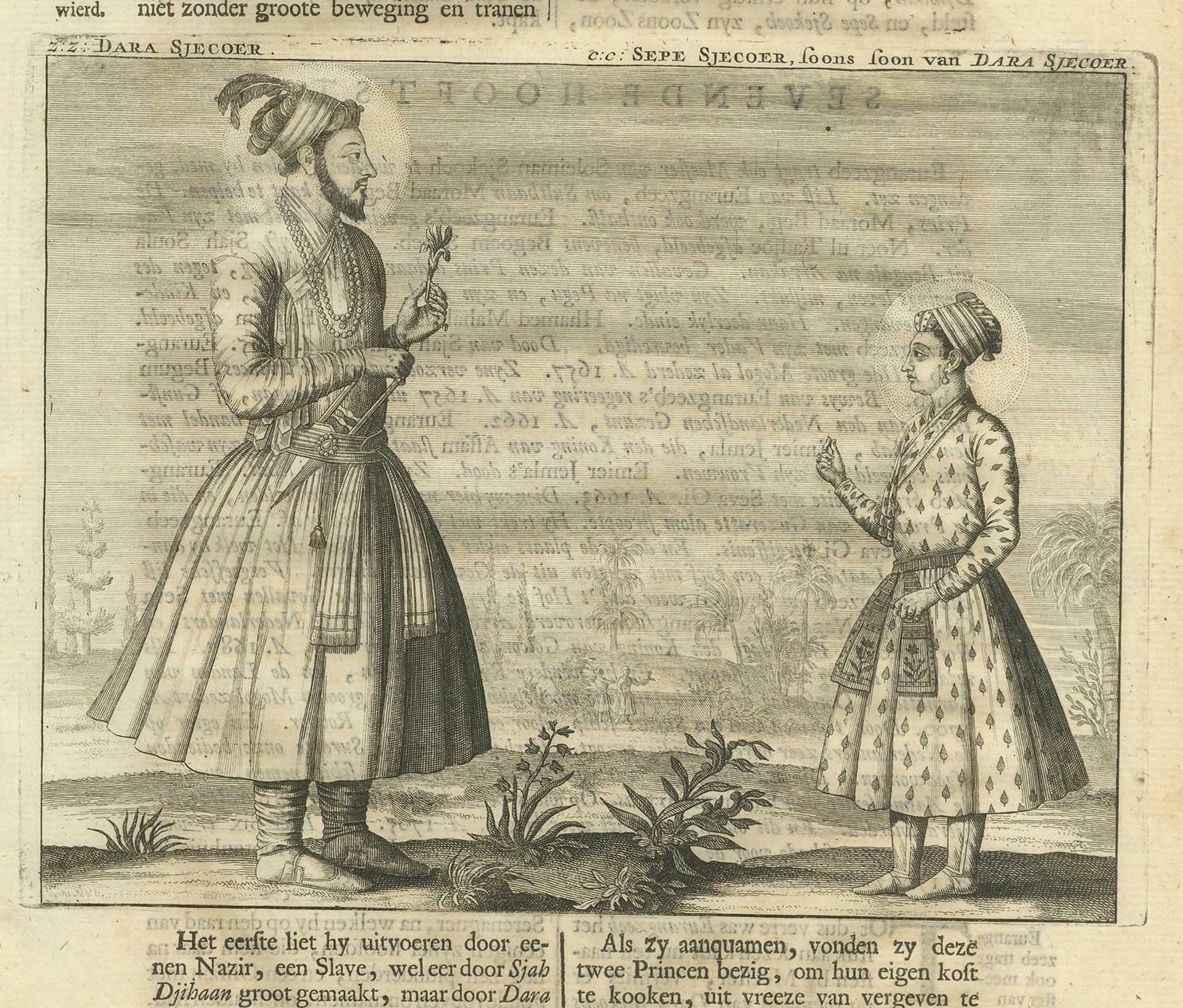 Antique Print Of Dara Shikoh And Sipihr Shikoh By Valentijn, 1726 photo for sale