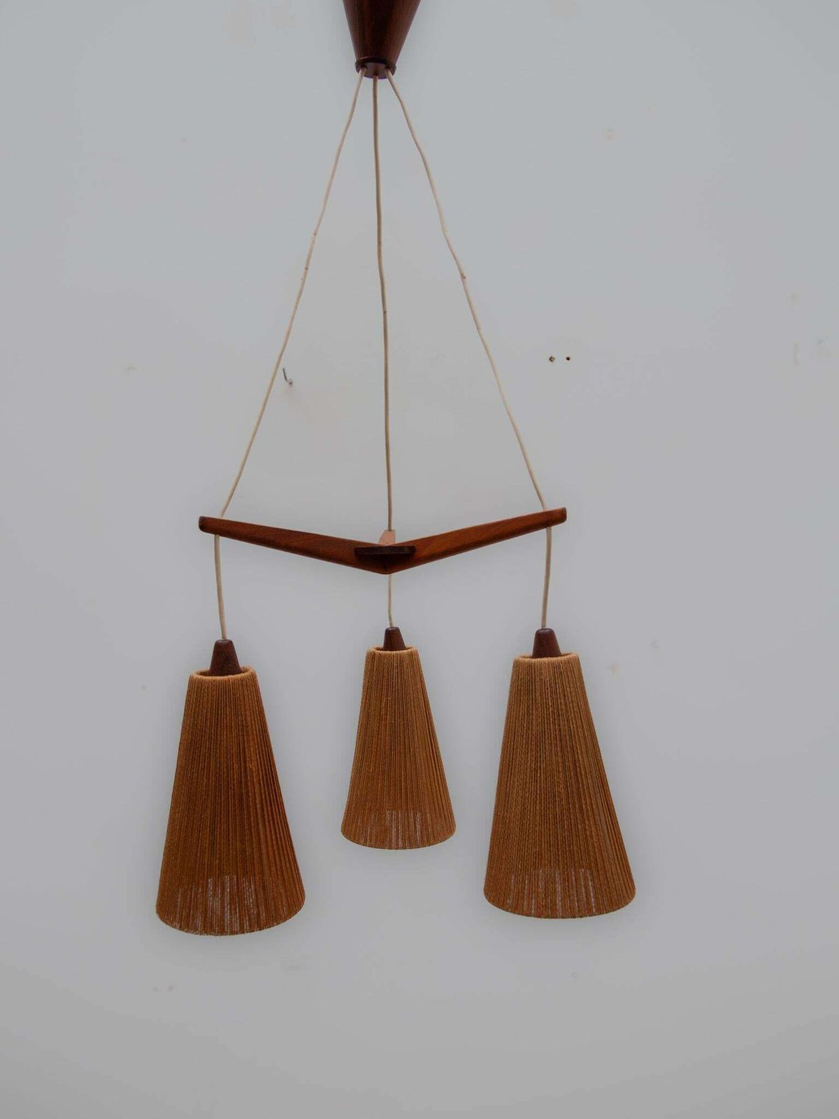 Teak And Jute Cord Pendant Cascade Lamp By Temde, Germany, 1960s photo for sale