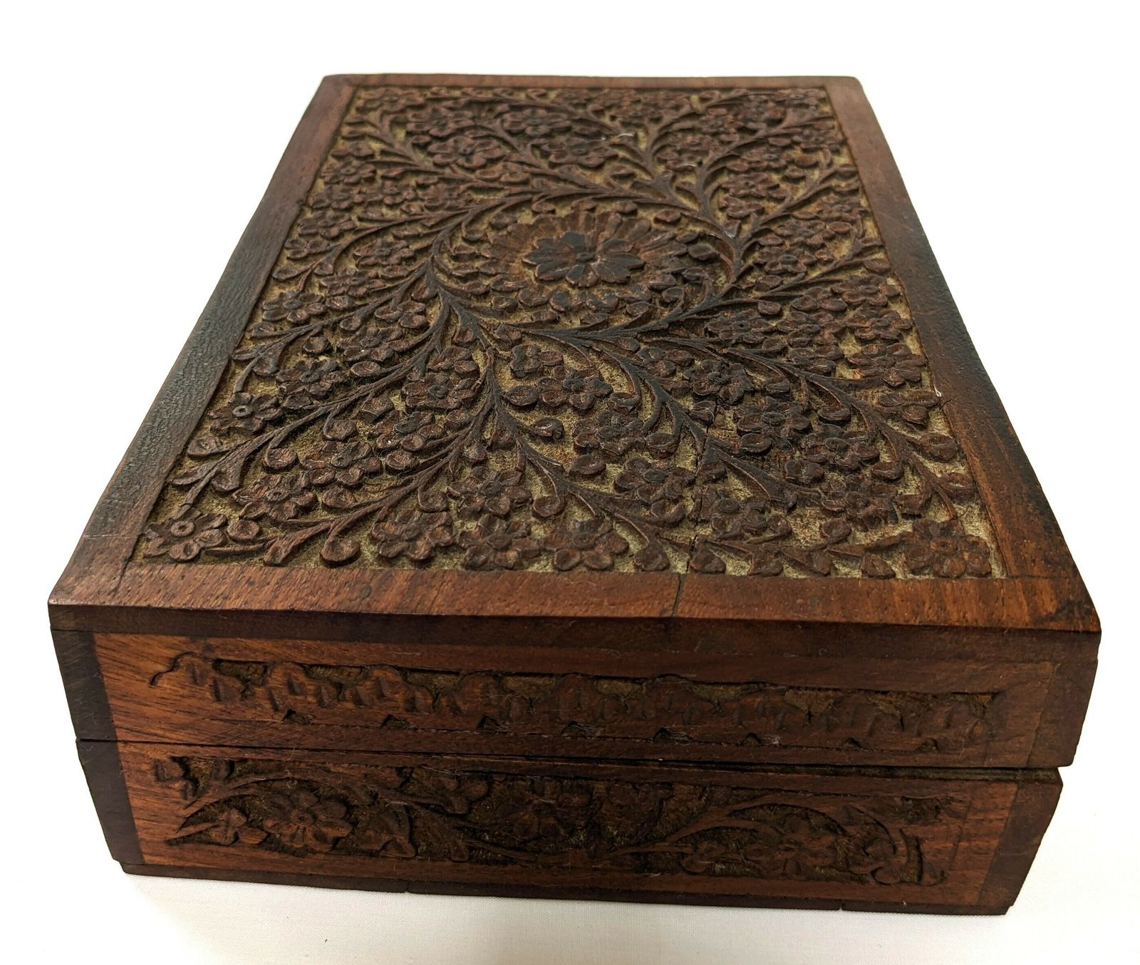 Antique Anglo Indian Carved Wooden Jewellery Box From Kashmir photo 230.0