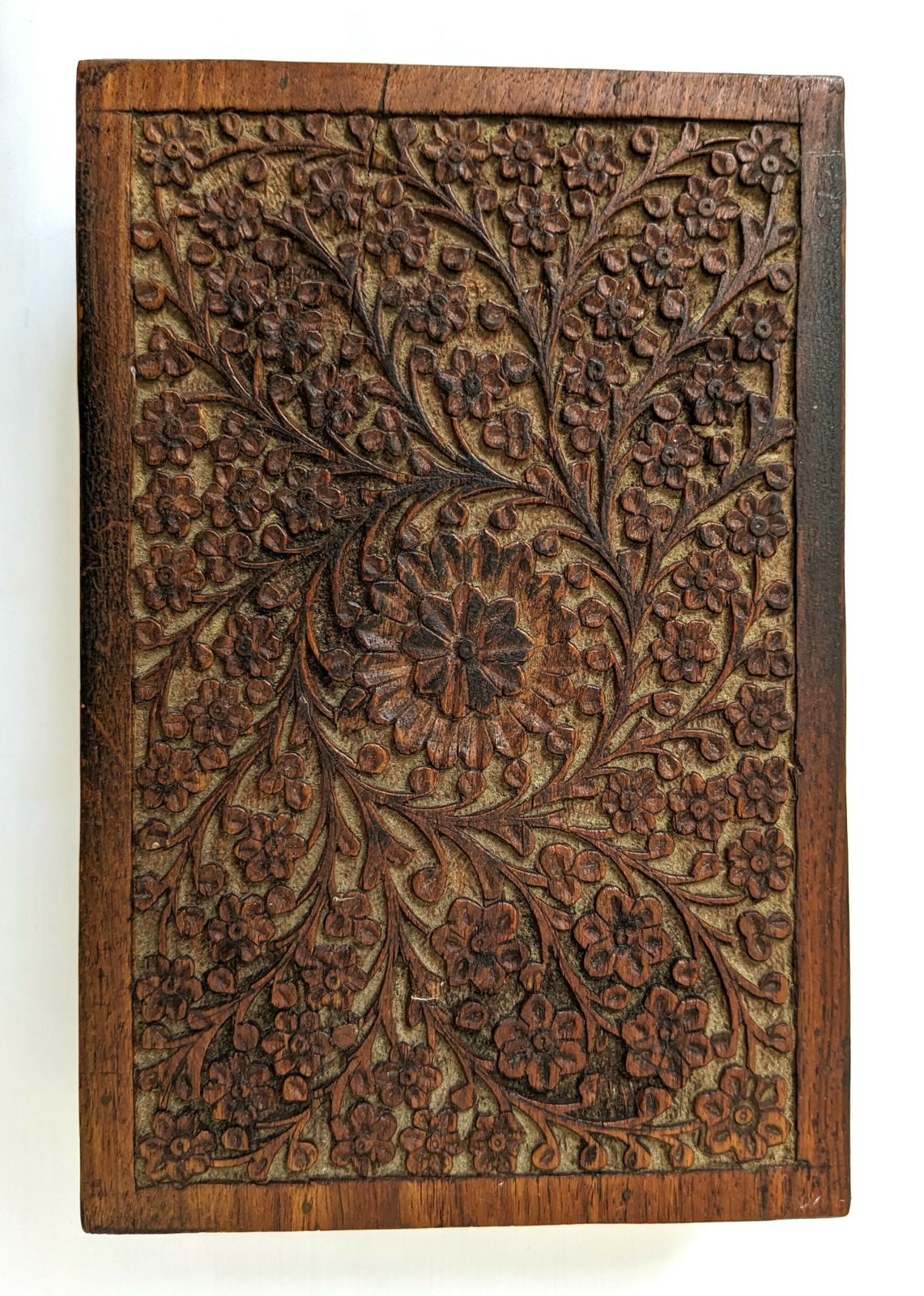 Antique Anglo Indian Carved Wooden Jewellery Box From Kashmir photo buy