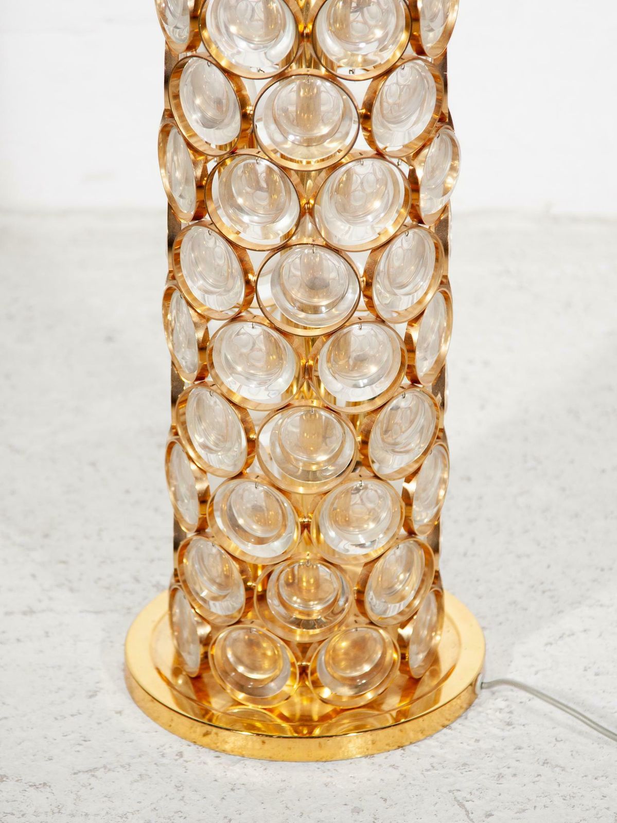 Palwa Round Crystal, Gilt Large Floor Lamp, 1970s, Germany photo for sale