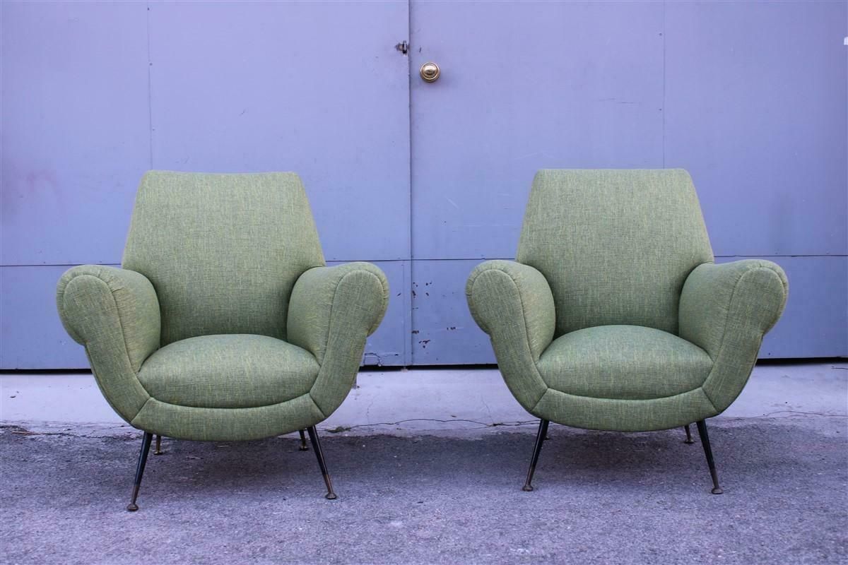 Pair Of Gigi Radice Minotti Armchairs In Trama Green Yellow Mid Century Fabric photo furniture