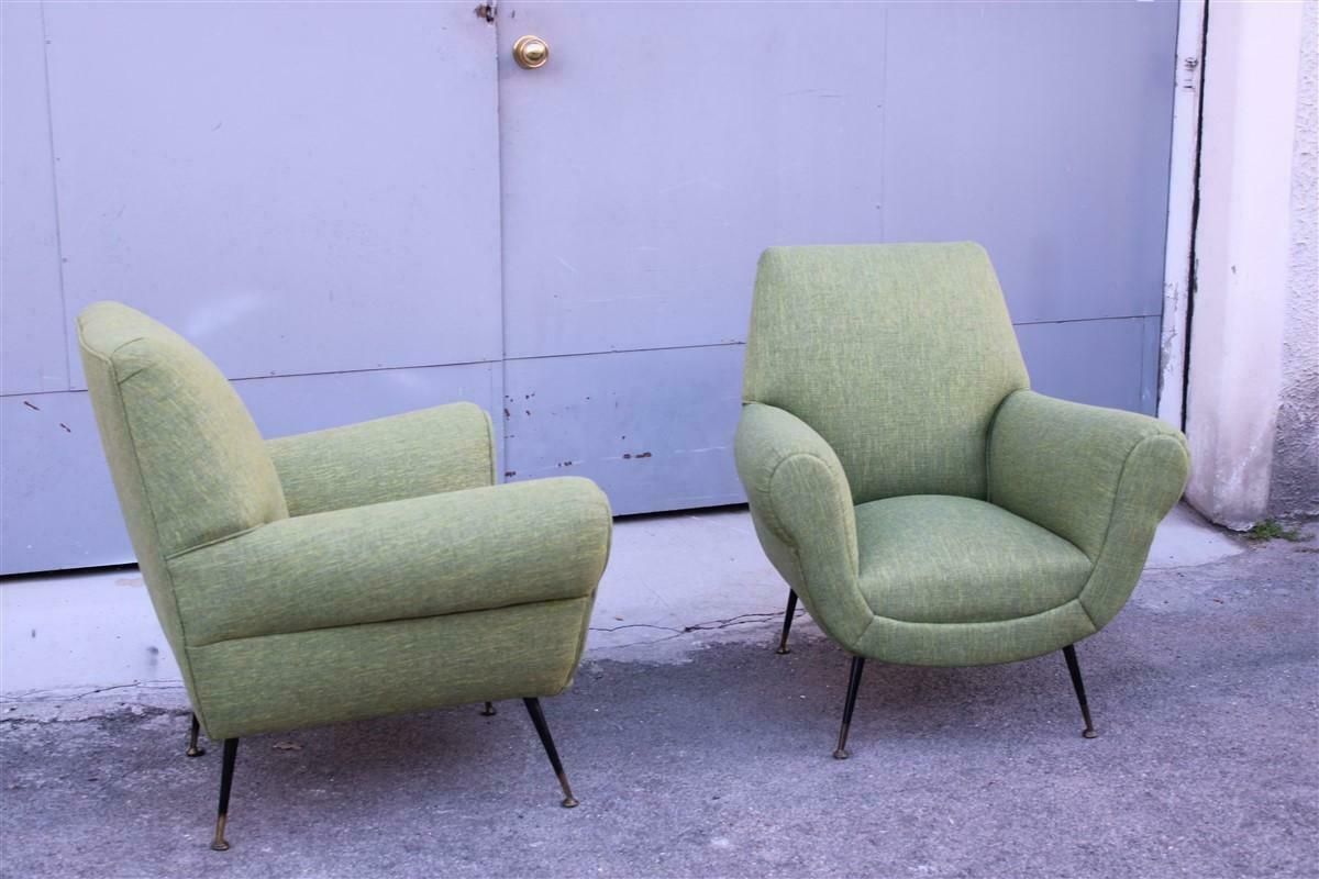 photo for sale Pair Of Gigi Radice Minotti Armchairs In Trama Green Yellow Mid Century Fabric