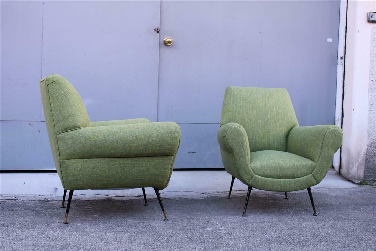 Furniture Pair Of Gigi Radice Minotti Armchairs In Trama Green Yellow Mid Century Fabric photo