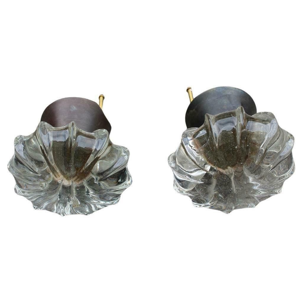 Pair Of Large Handles 1940s Seguso Art Glasses Murano And Solid Brass