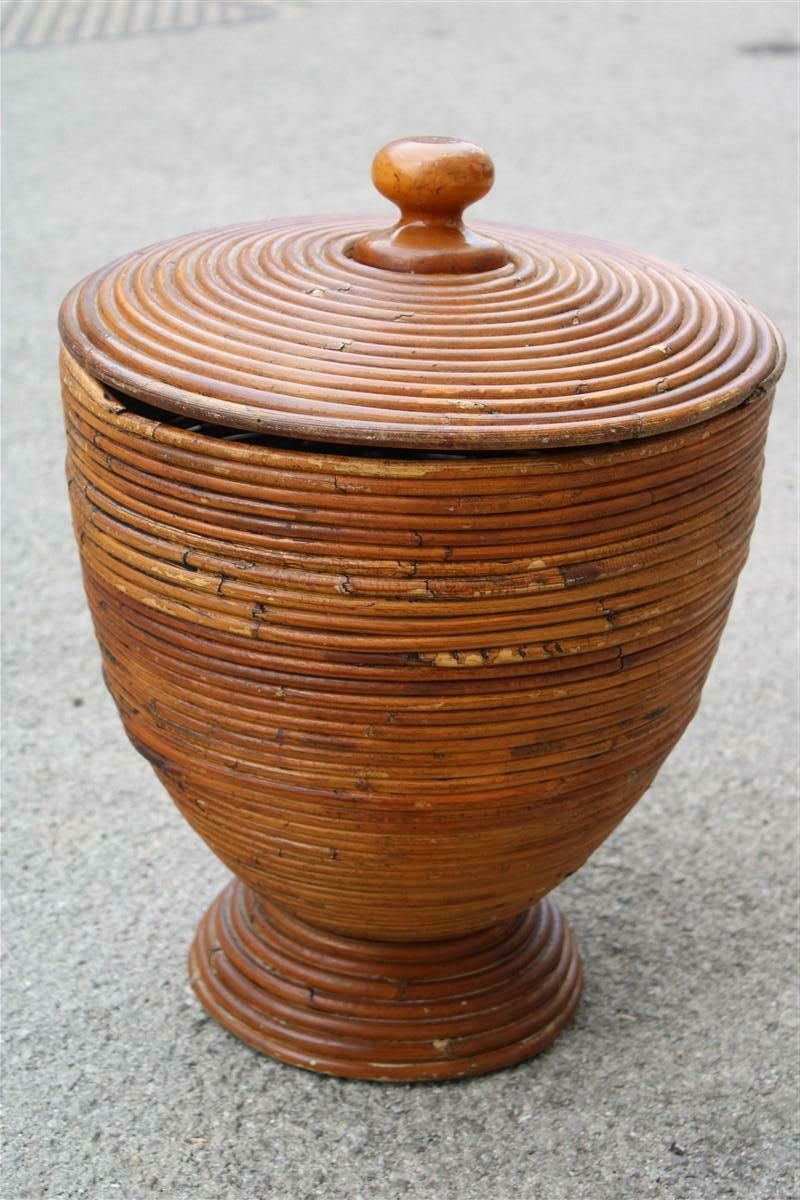 Large Vase With Lid In Italian Midollino 1950s photo for sale