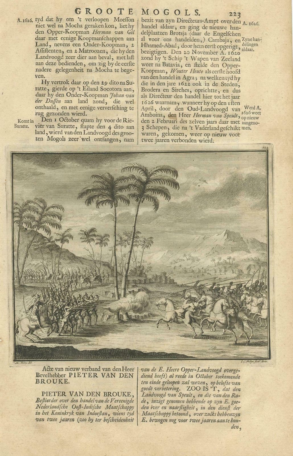 Antique Print Of A Battle In The Mughal Empire By Valentijn, 1726 photo furniture