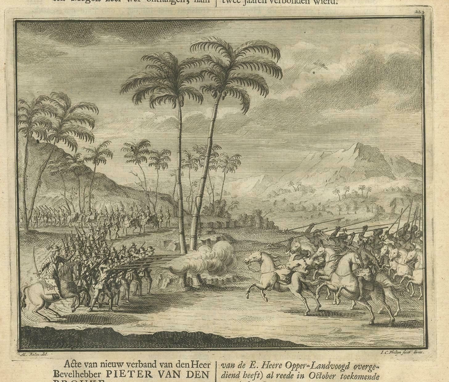 Antique Print Of A Battle In The Mughal Empire By Valentijn, 1726 photo for sale