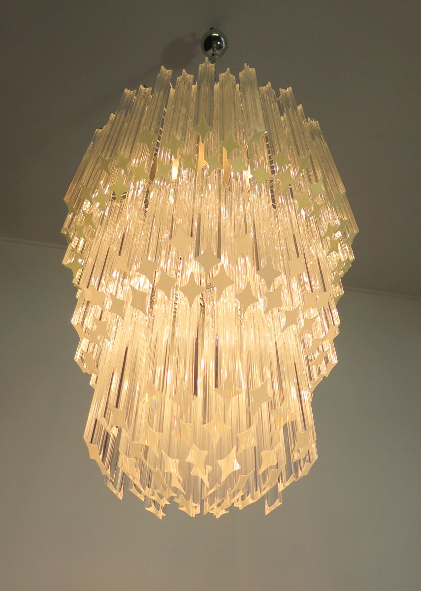 Huge Murano Chandelier Trasparent Quadriedri – 184 Prism   Elena Model photo for sale