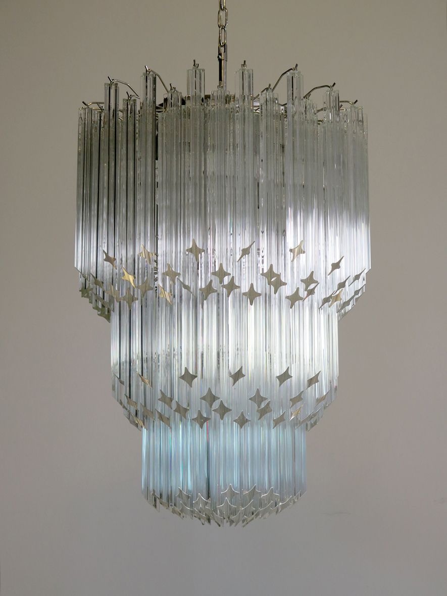 Lighting Huge Murano Chandelier Trasparent Quadriedri – 184 Prism   Elena Model photo