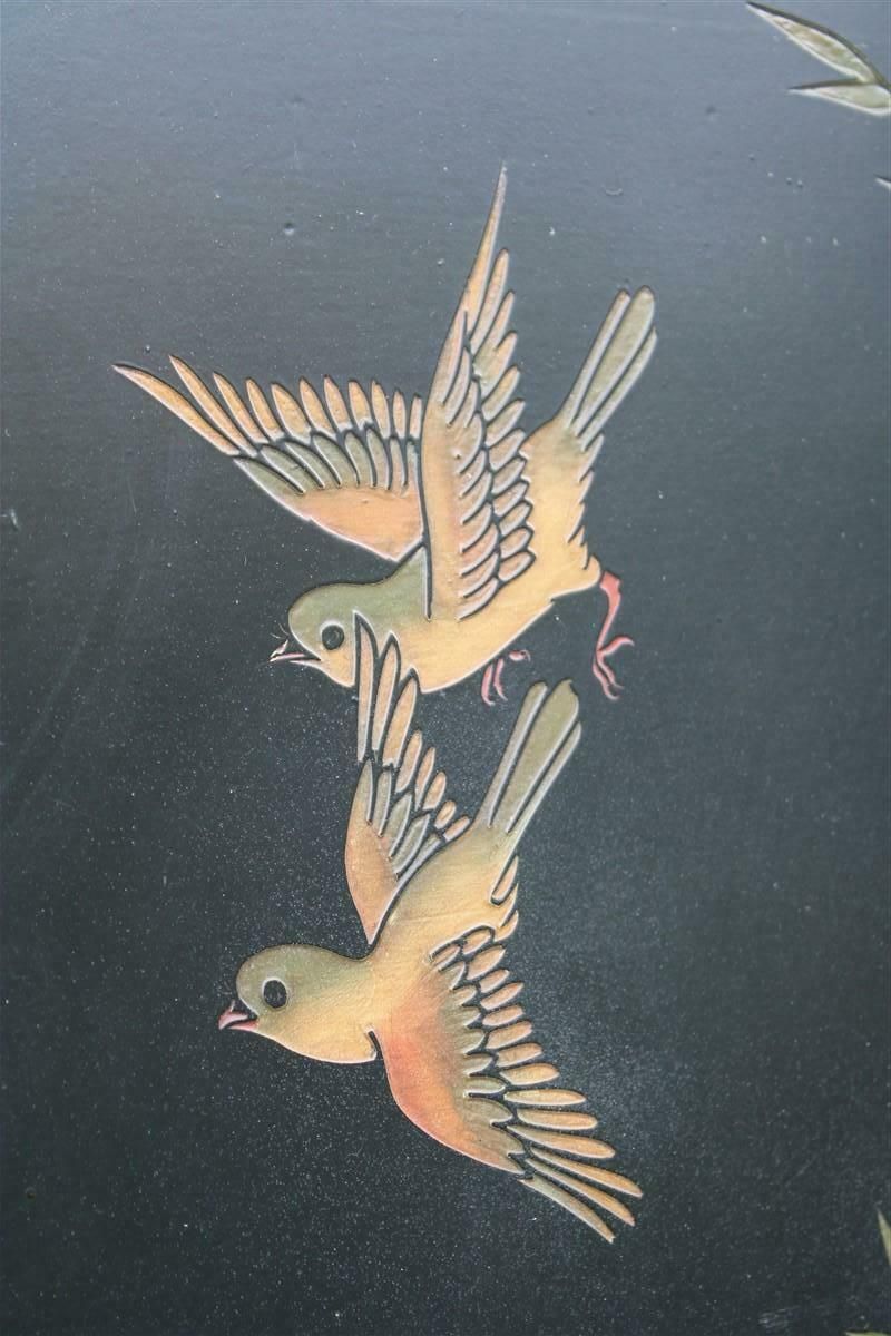 2625.0 1950s Chinese Lacquer Decorative Panel With Birds, Lotus Flowers And Plants photo