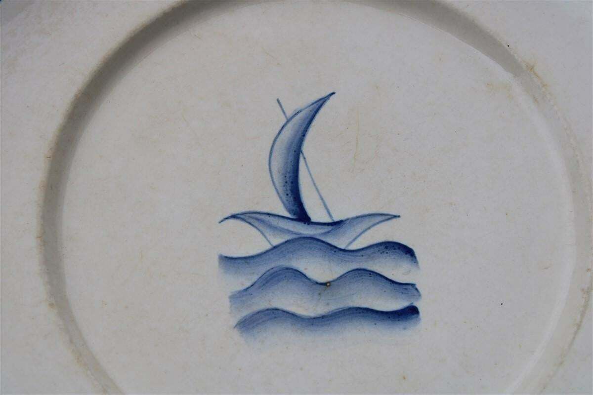Plate By Gio Ponti From 1930 Small Boat On The Waves The Blue Sea San Cristoforo photo for sale