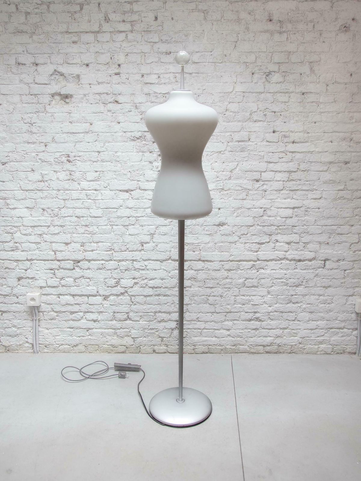 Midcentury Modern Murano Due Opaline Glass Shade Floor Lamp, 1980s photo for sale