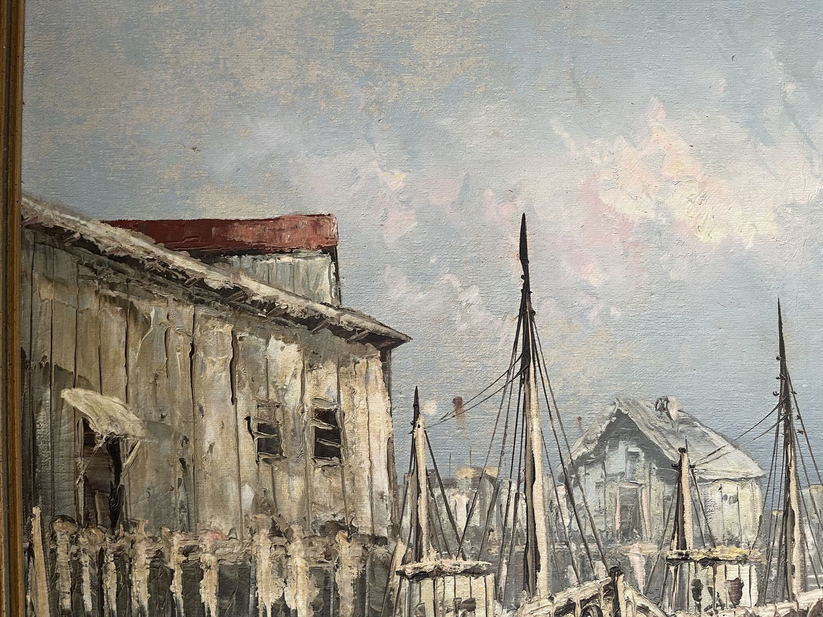 Oil On Canvas Ships In Harbour By W. Jones photo furniture