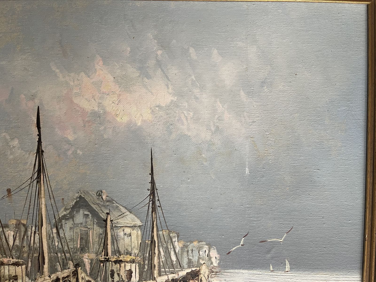 Oil On Canvas Ships In Harbour By W. Jones photo 200.0