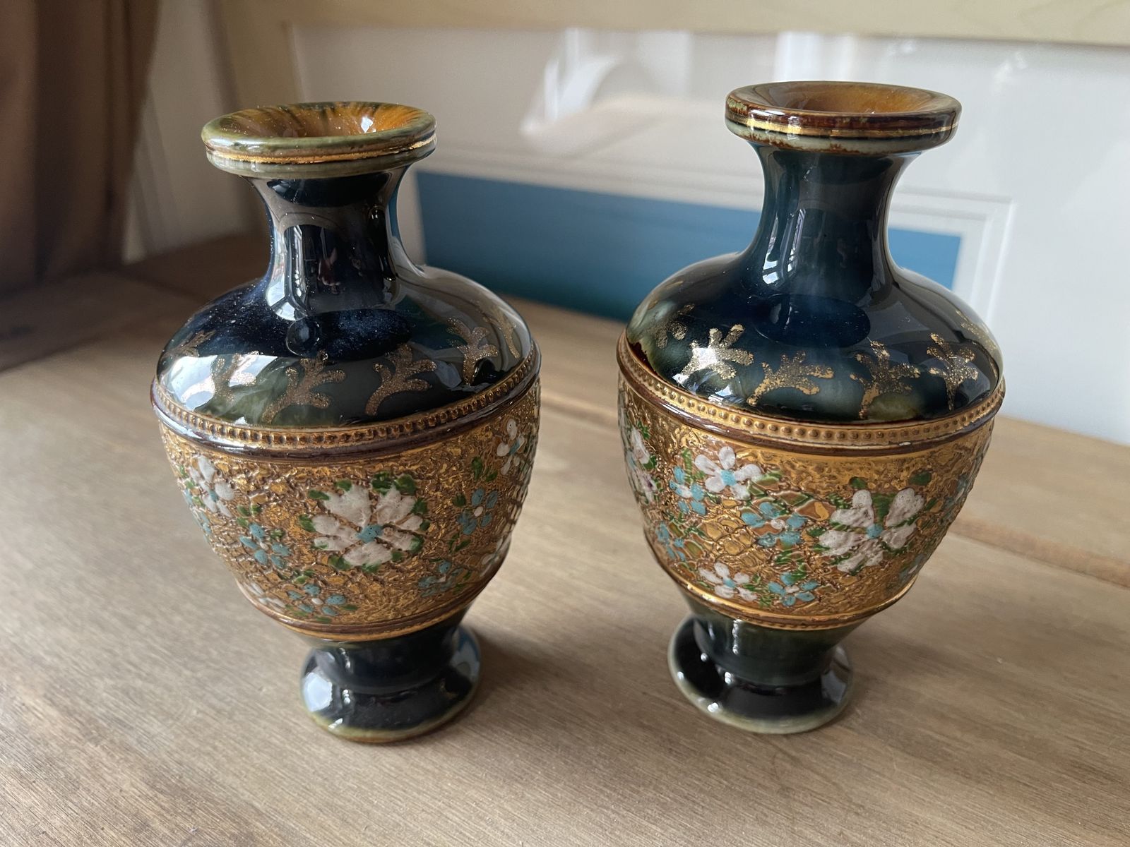 Pair Of Royal Doulton Lambeth Vases C 1895 photo for sale