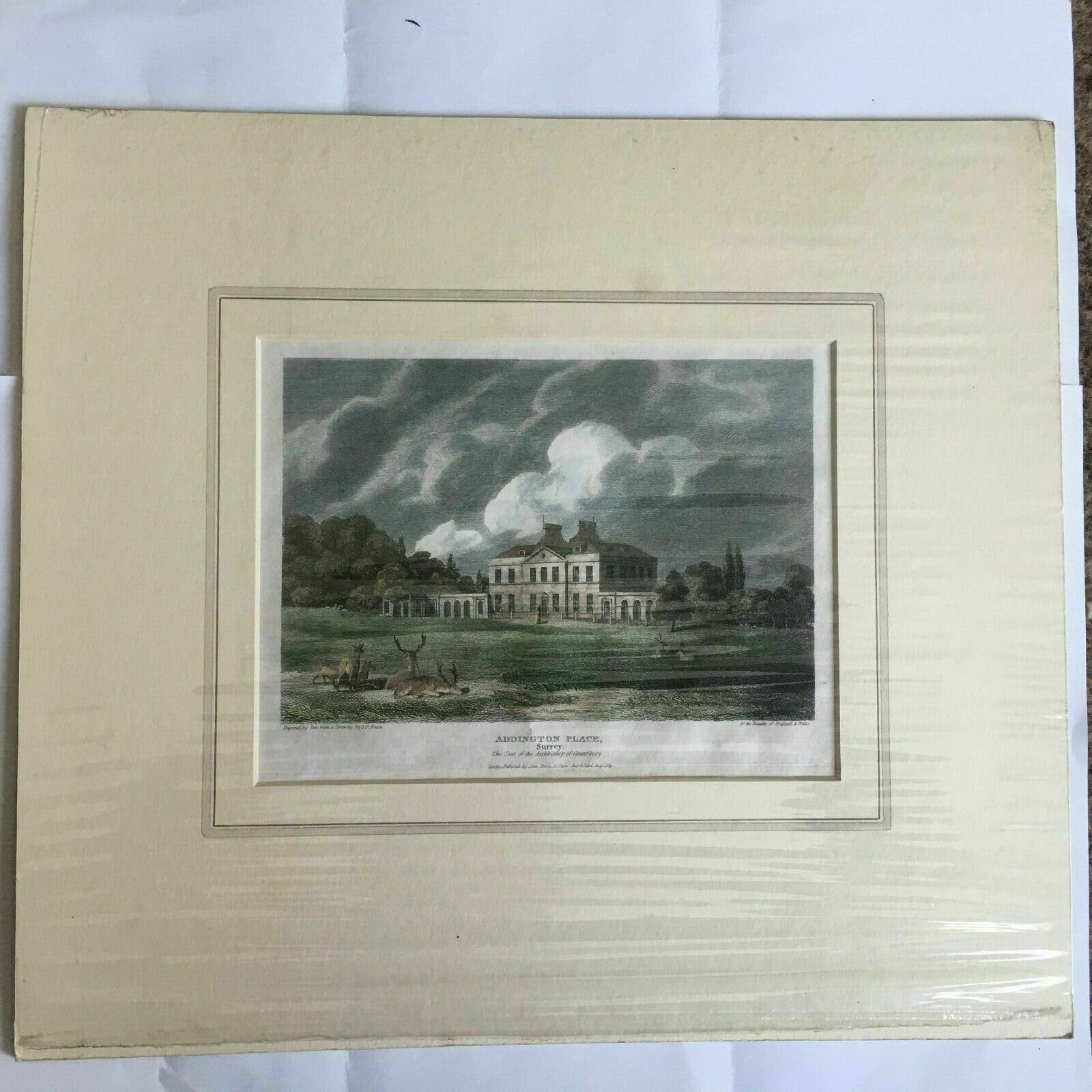 Print From Steel Engraving Titled 'Addington Place Surrey' 1813 photo furniture