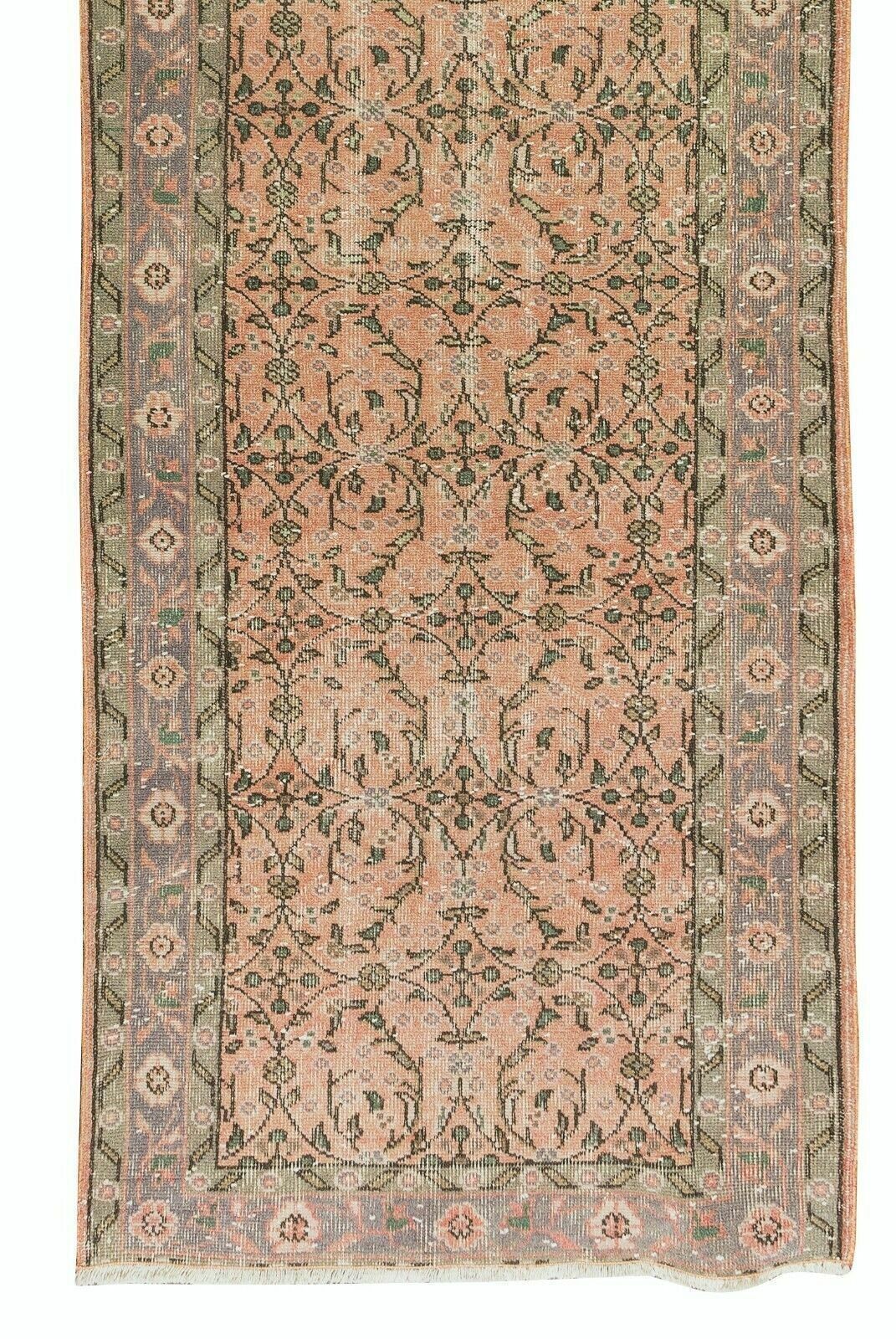 3.3x10.8 Ft Vintage Handmade Turkish Runner Rug With Floral Design For Hallway photo 577.0