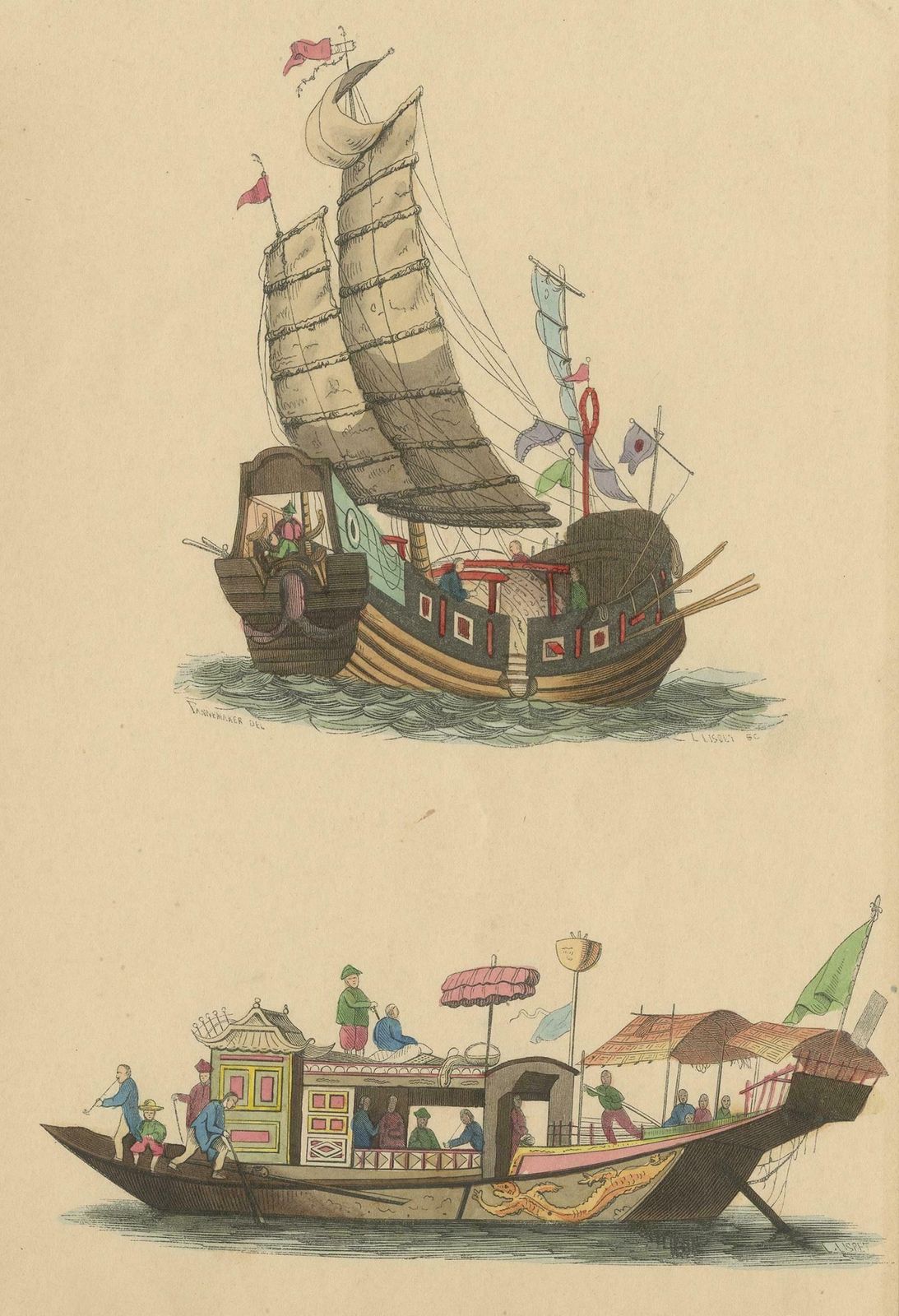 Antique Costume Print Of Chinese Junks By Wahlen, ‘1843’ photo Art