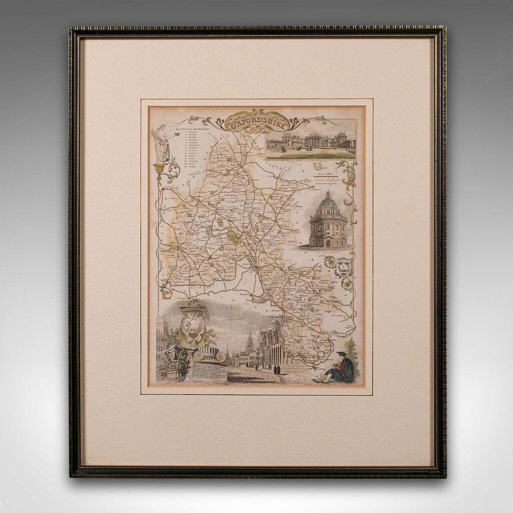 Antique County Map, Oxfordshire, English, Framed Cartography Interest, Victorian photo furniture
