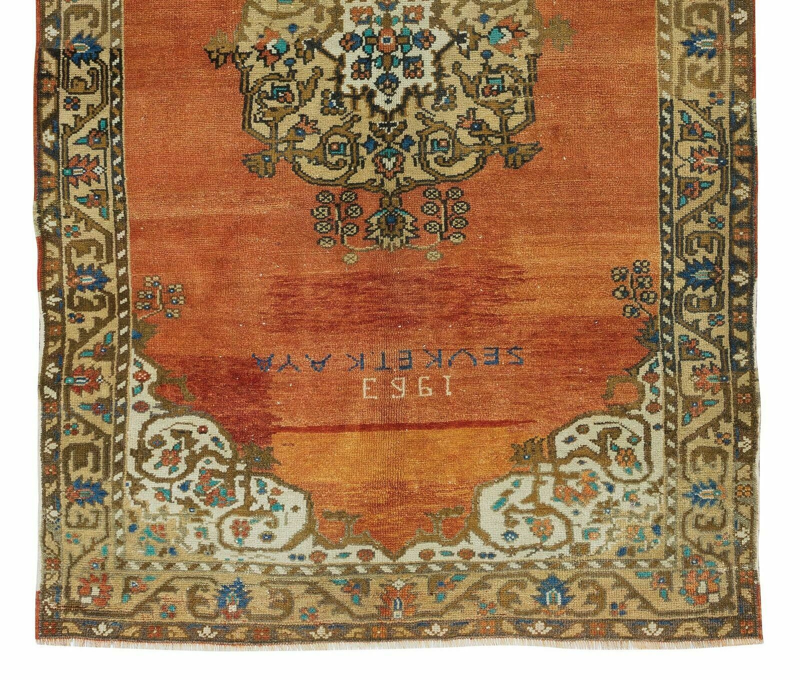 4.4x7.9 Ft 1963's Hand Knotted Turkish Oriental Rug In Red, Brown, Cream & Blue photo 469.0