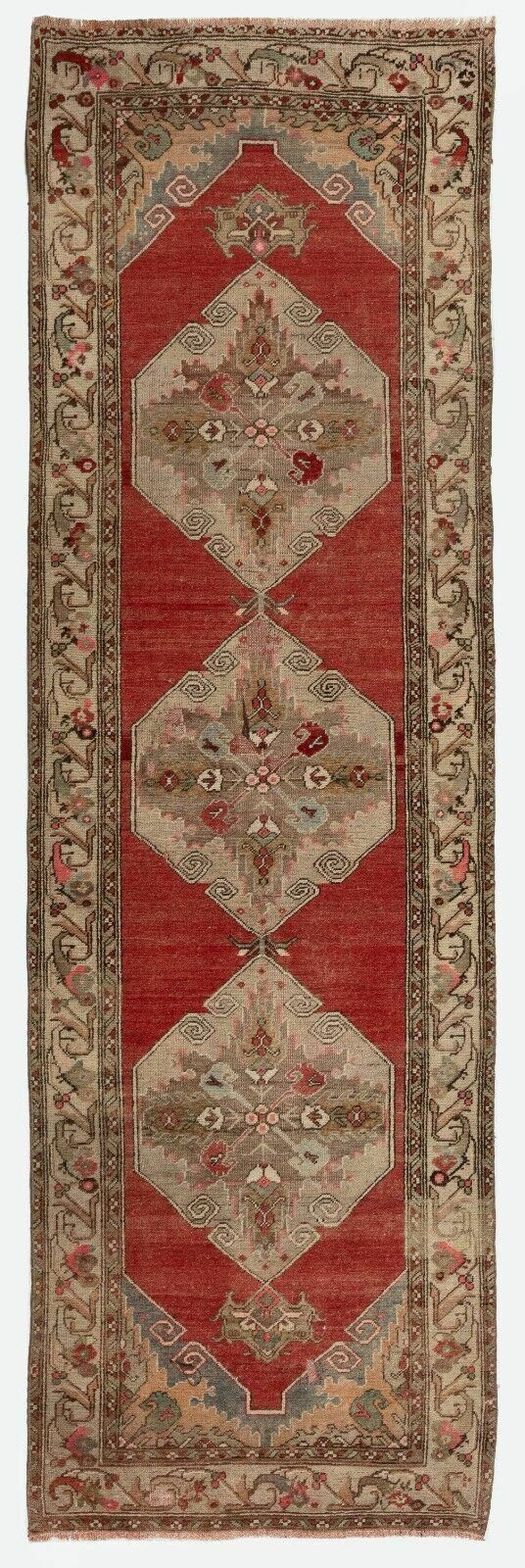3.3x10.2 Ft Antique Turkish Oushak Runner. One Of A Kind Wool Rug