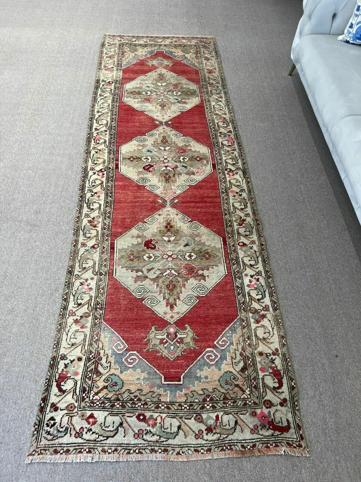 3.3x10.2 Ft Antique Turkish Oushak Runner. One Of A Kind Wool Rug photo vintage