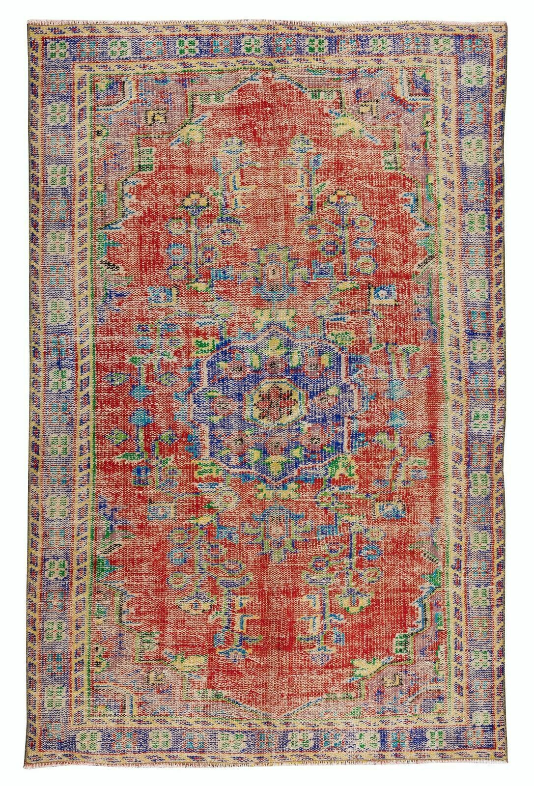 5.5x8.4 Ft Vintage Hand Knotted Turkish Rug With Medallion Design