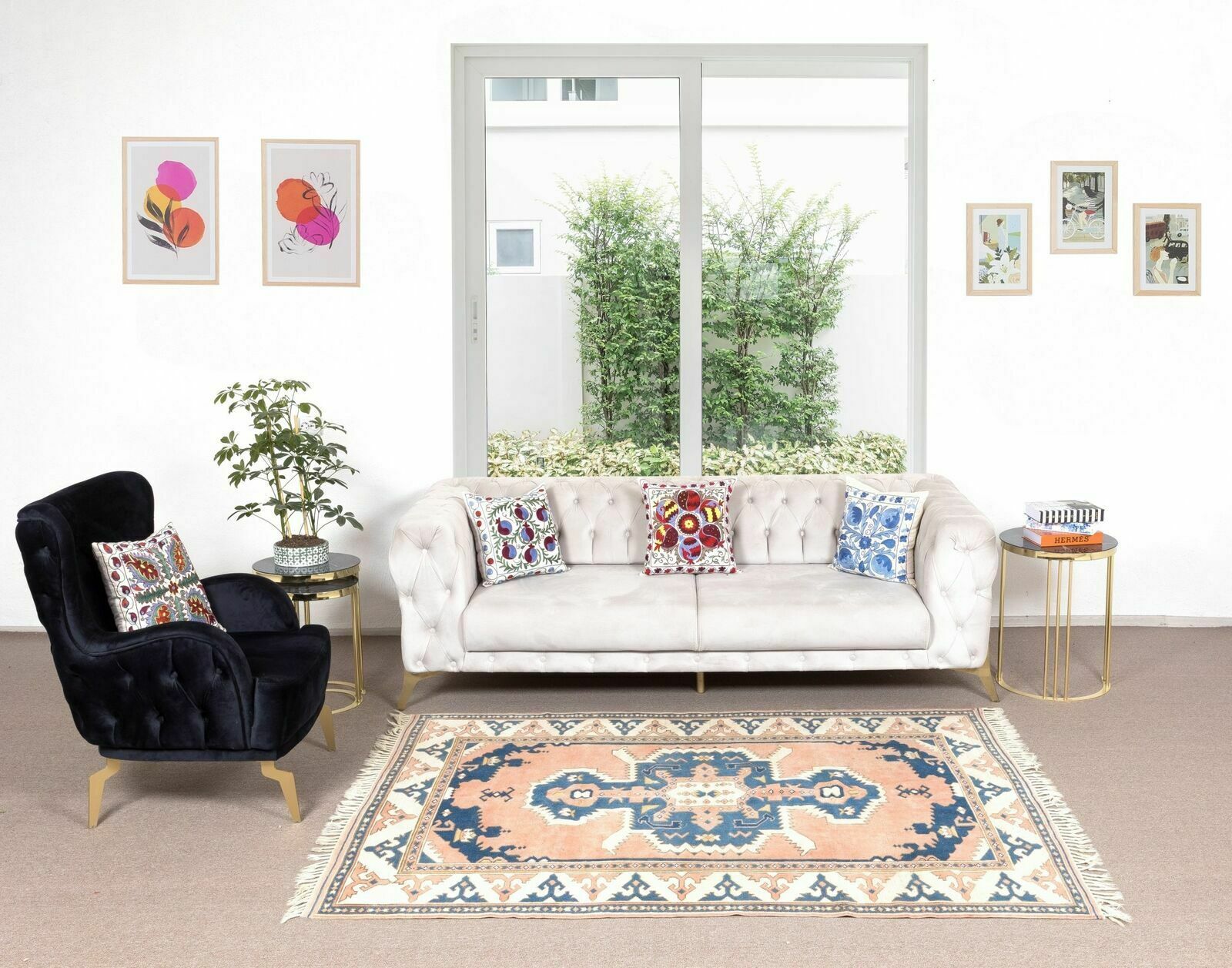 5.3x7.7 Ft Handmade 1960s Turkish Village Rug With Geometric Medallion Design photo furniture