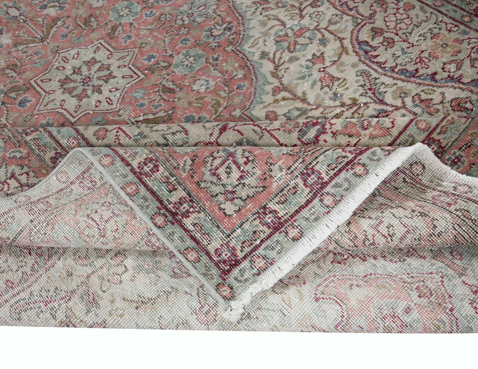 7.4x10.7 Ft Unique Vintage Village Rug, Handmade Turkish Medallion Design Carpet photo for sale