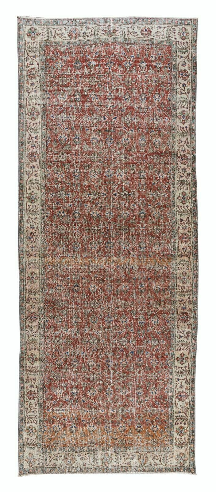 Turkish Floral Pattern Runner. Vintage Hand Knotted Rug For Hallway