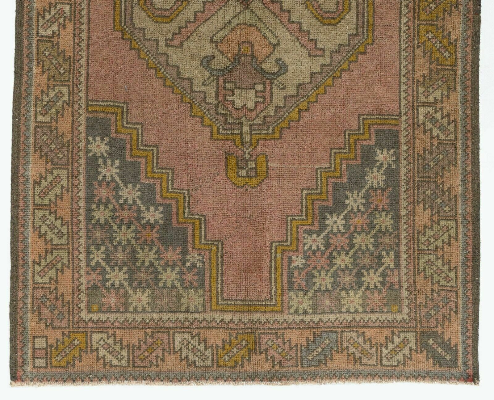 Hand Knotted Turkish Village Accent Rug With Medallion Design photo for sale