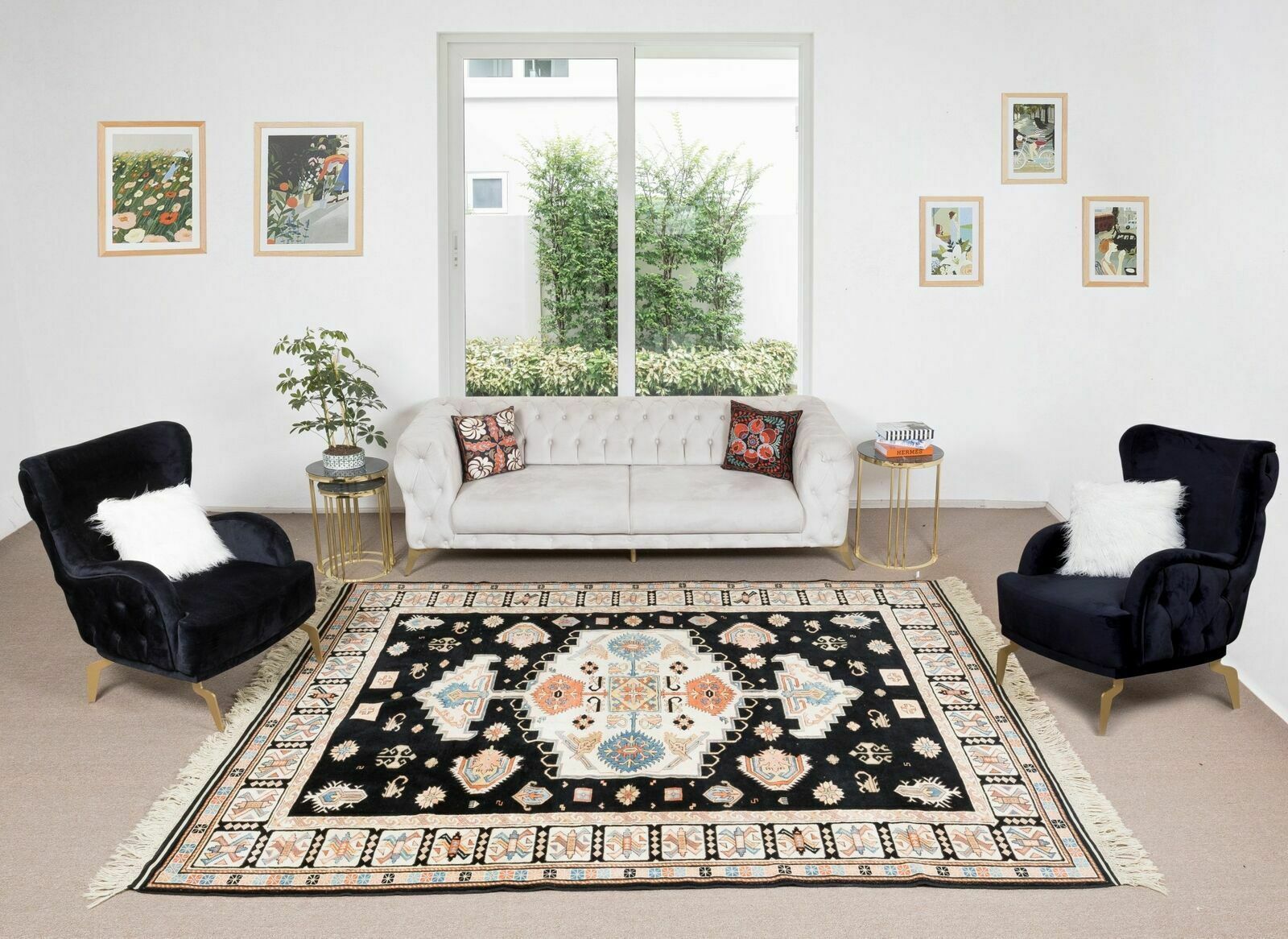 Vintage handgemaakt Turks wollen vloerkleed voor thuis en op kantoor photo furniture