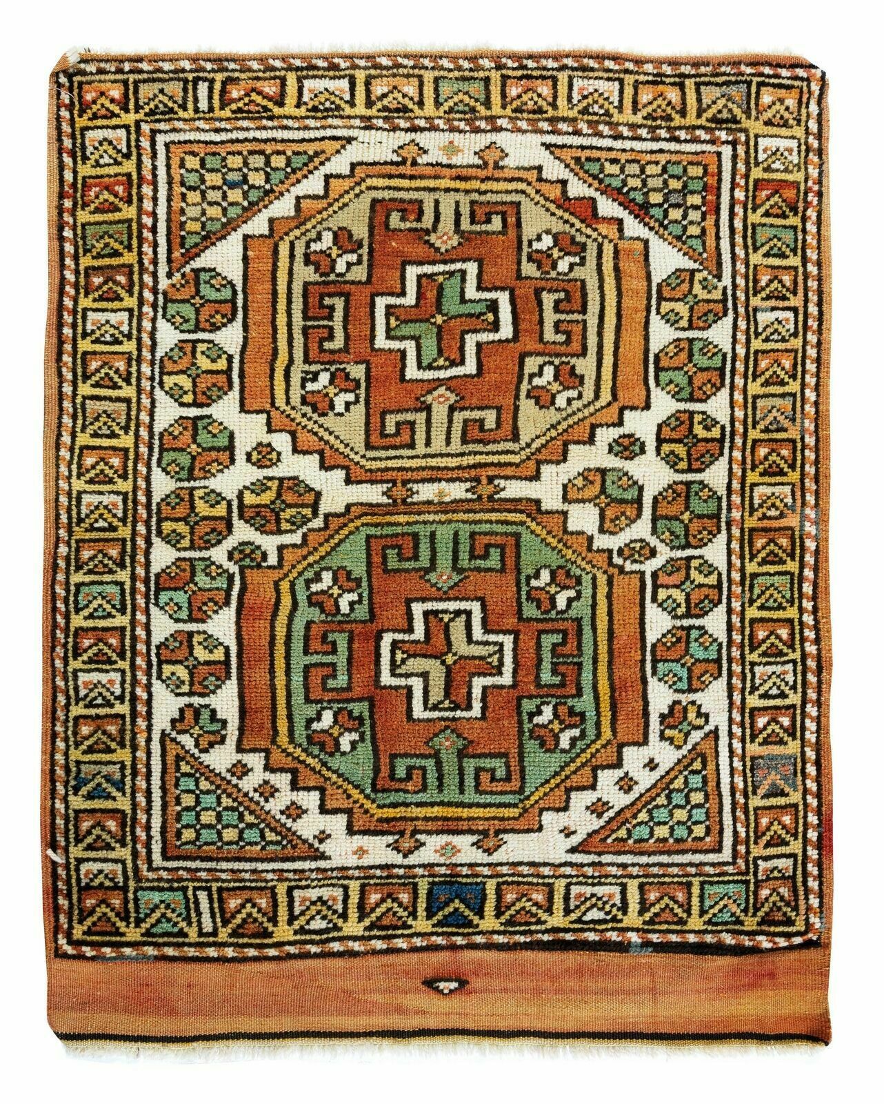 2.7x3 Ft Vintage Geometric Pattern Turkish Hand Knotted Accent Rug